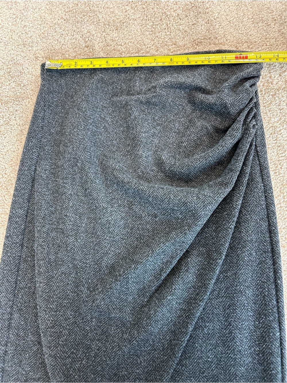 Weekend MaxMara Gray Herringbone Ruched Midi Skirt Career Office Cocktail - Picture 5 of 8
